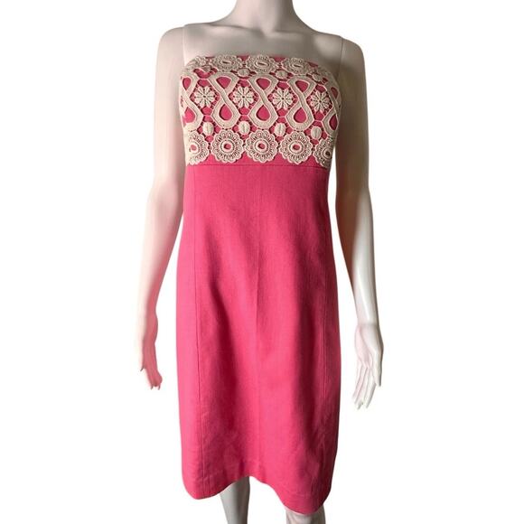 Lilly Pulitzer Bowen Dress Bodice Hotty Pink Crochet Style 78374 Womens Sz. 10 - Picture 1 of 16